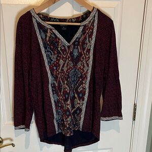 Lucky Brand Burgundy and Navy Geometric Blouse